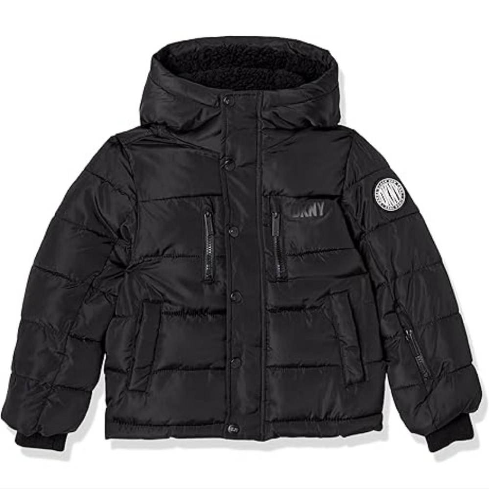 DKNY Boys' Classic Insulated Puffer Jacket Black Sz 5/6